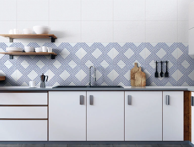 Eye catching simple kitchen design with marble grey tiles